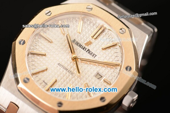 Audemars Piguet Royal Oak Swiss ETA 2824 Automatic Two Tone Case with Two Tone Strap and White Grid Dial - 1:1 Original - Click Image to Close